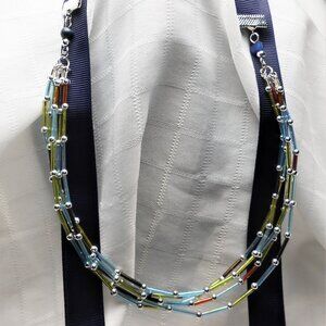 Handmade ribbon necklace with 3mm glass and metal beads - No. 205